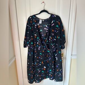 Plus Size Confetti Print Wrap Dress